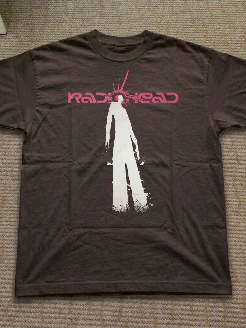 Gildan Radiohead Graphic T-Shirt - Brown with Pink & White Print